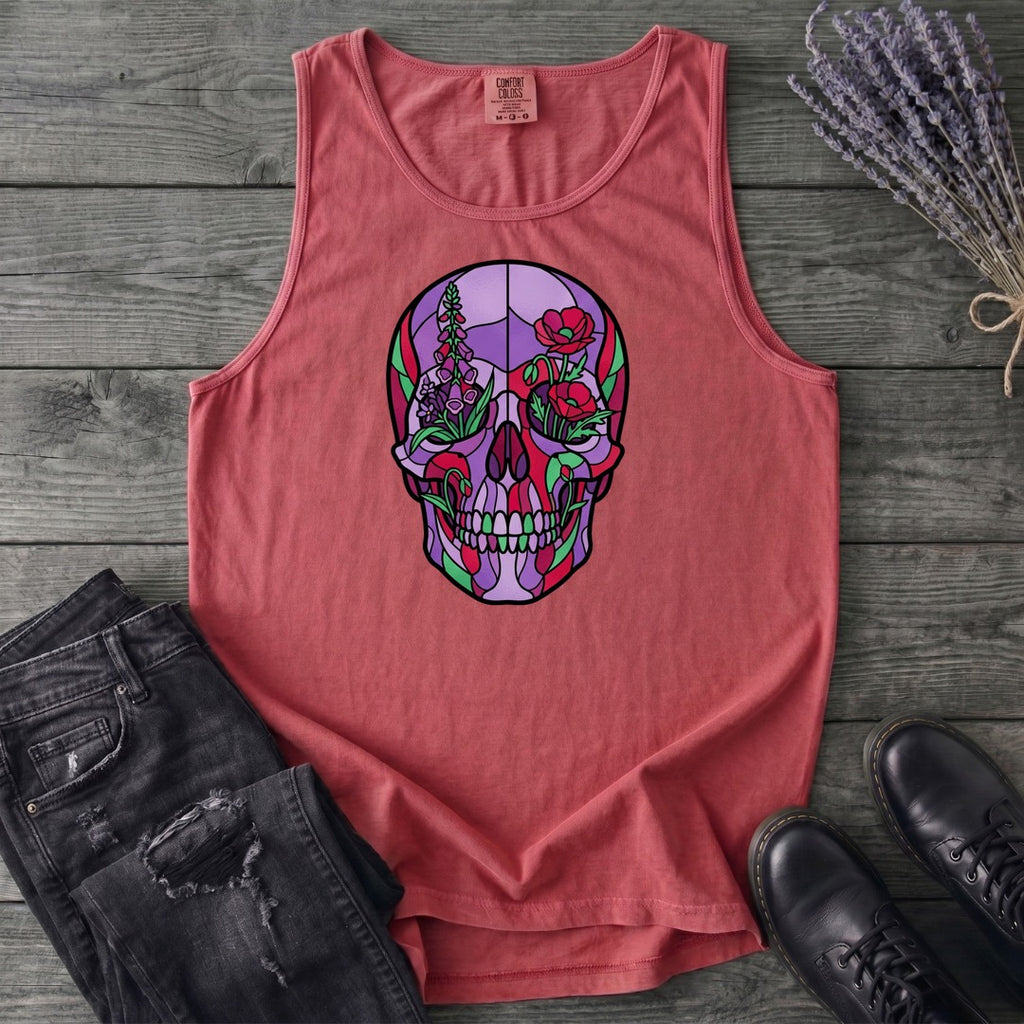 botanical stained glass skull Tank Top
