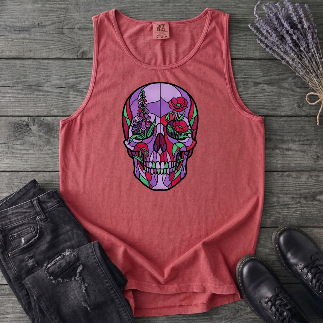 botanical stained glass skull Tank Top