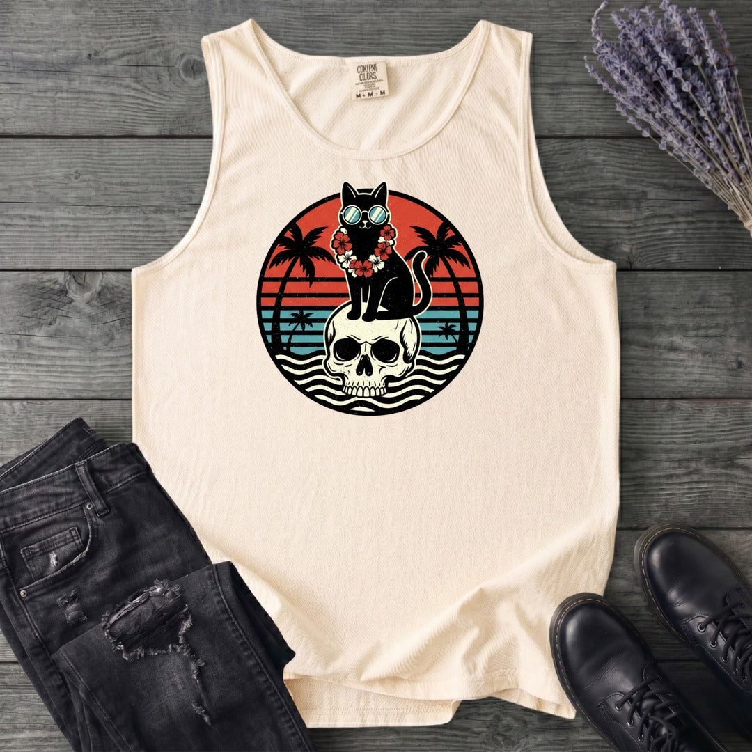 Tropical Cat and Skull Tank Top