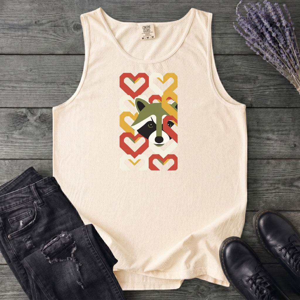 Geometric Hearts Raccoon Tank Top