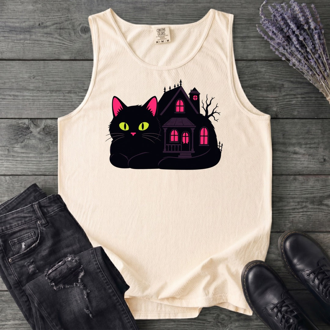 Black Cat Haunted House Tank Top