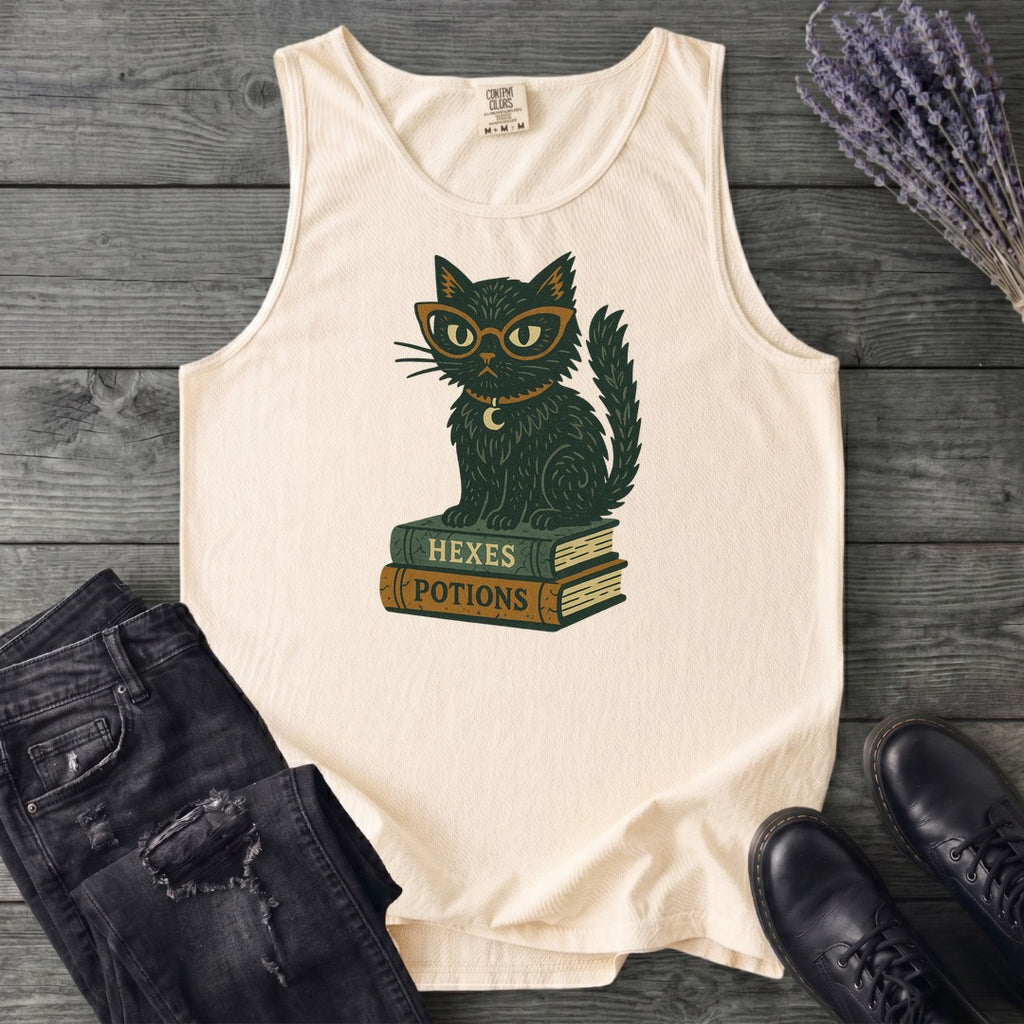 black cat glasses books Tank Top