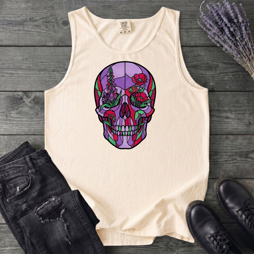 botanical stained glass skull Tank Top