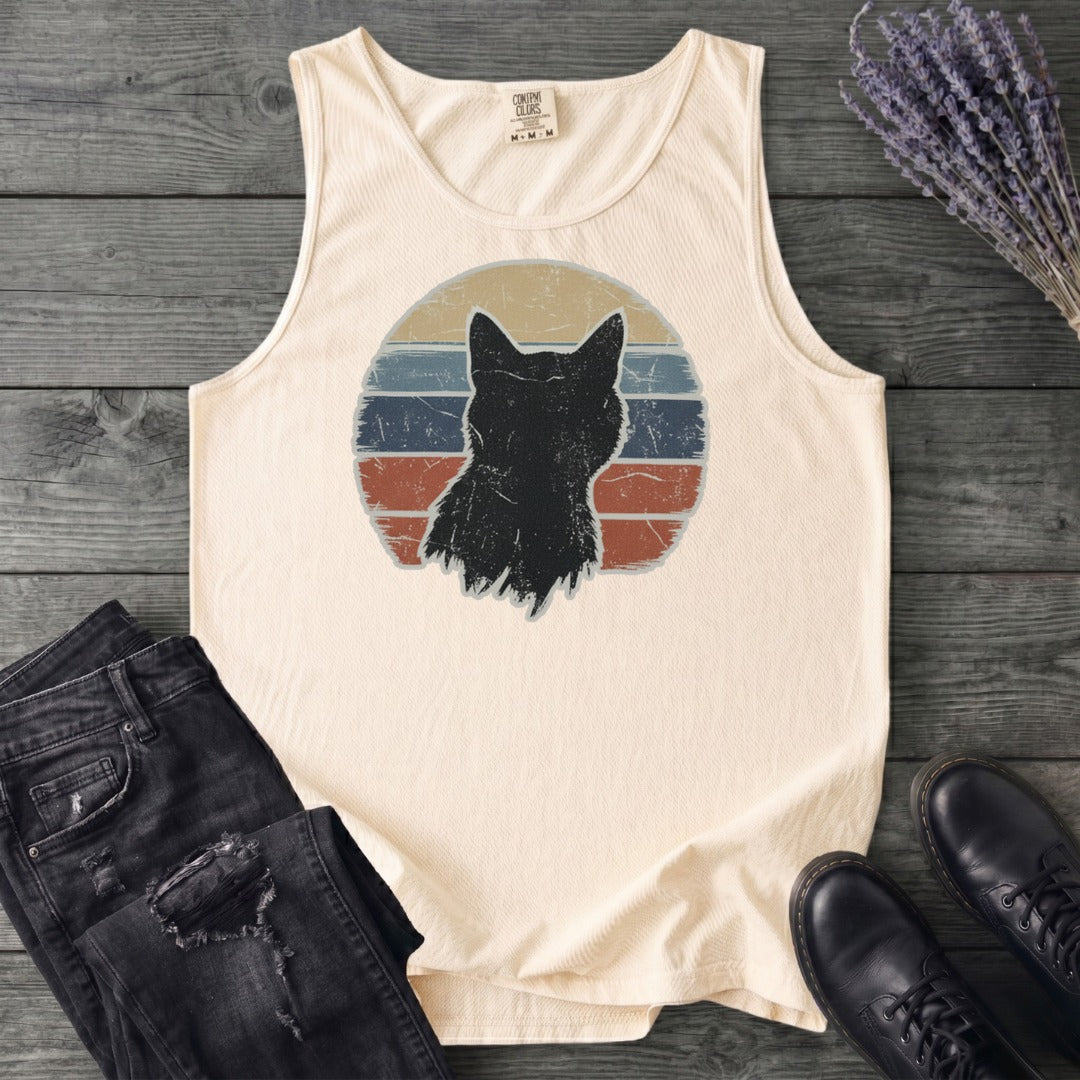 Cat Silhouette Sunset Grunge Tank Top