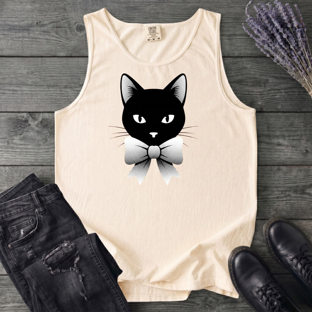 Retro Halftone Coquette Black Cat Tank Top
