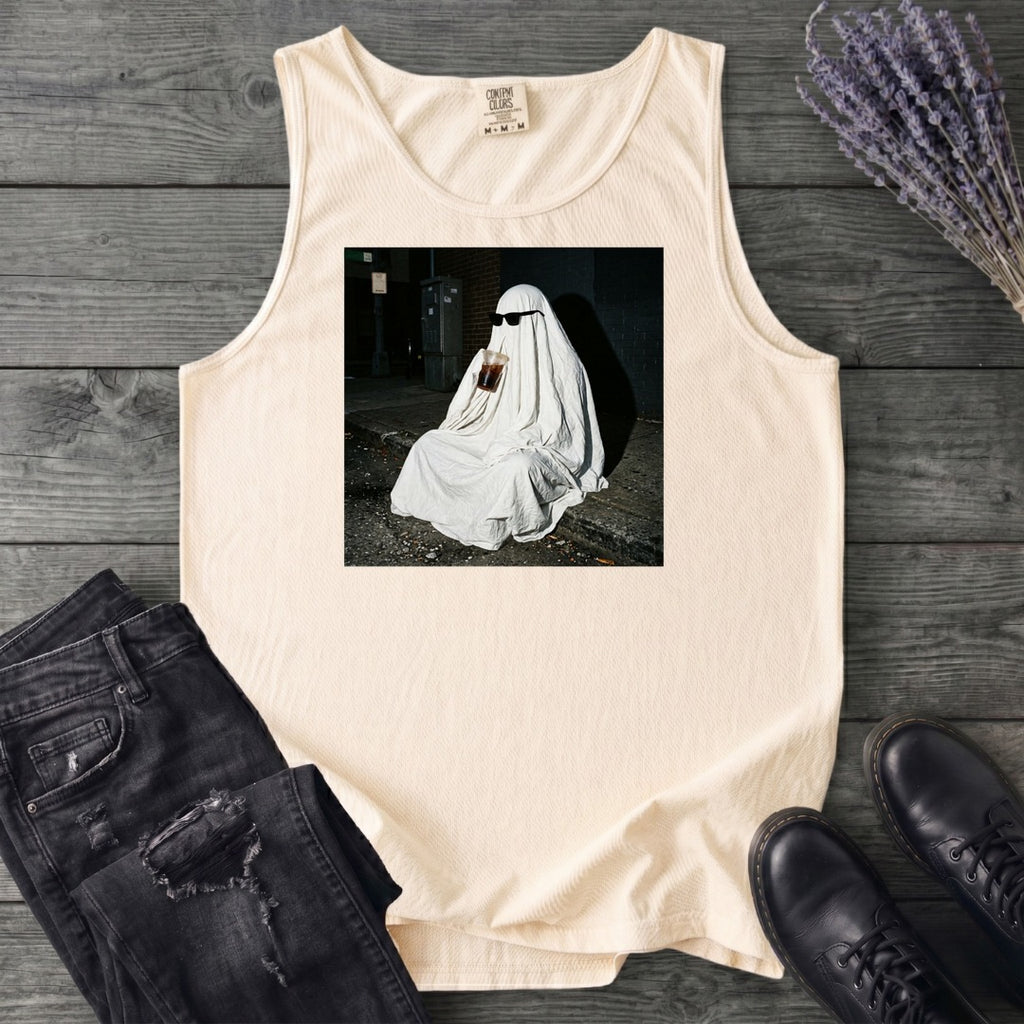 sheet ghost iced coffee curb meme Tank Top