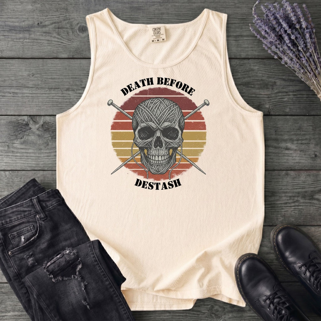 Death Before Destash Yarn Skull Tank Top