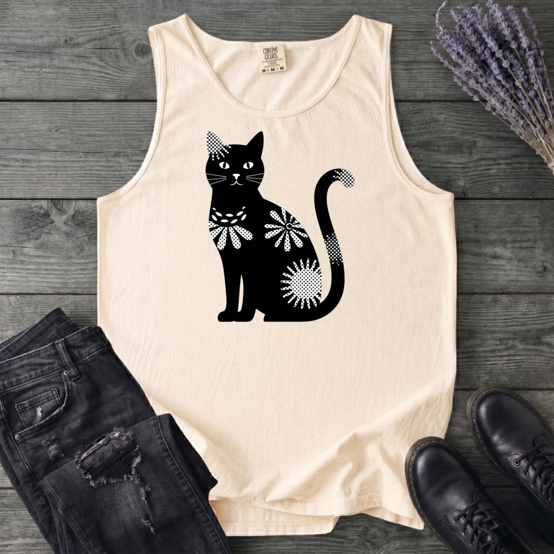 Retro Texture Black Cat Tank Top