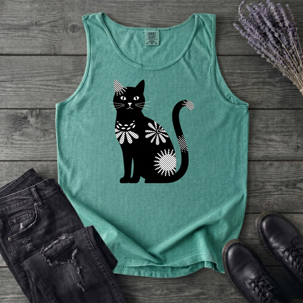 Retro Texture Black Cat Tank Top