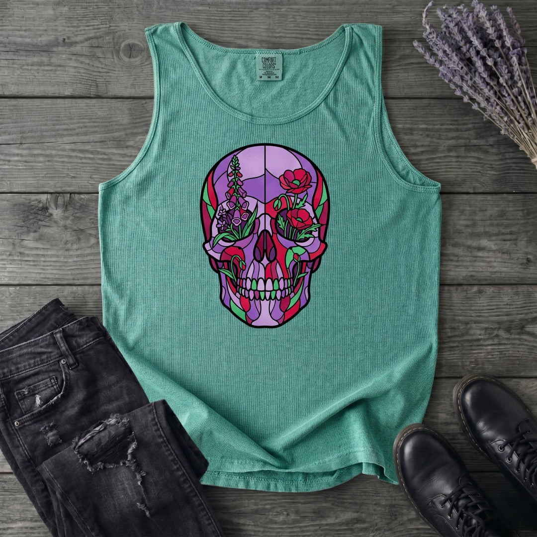 botanical stained glass skull Tank Top