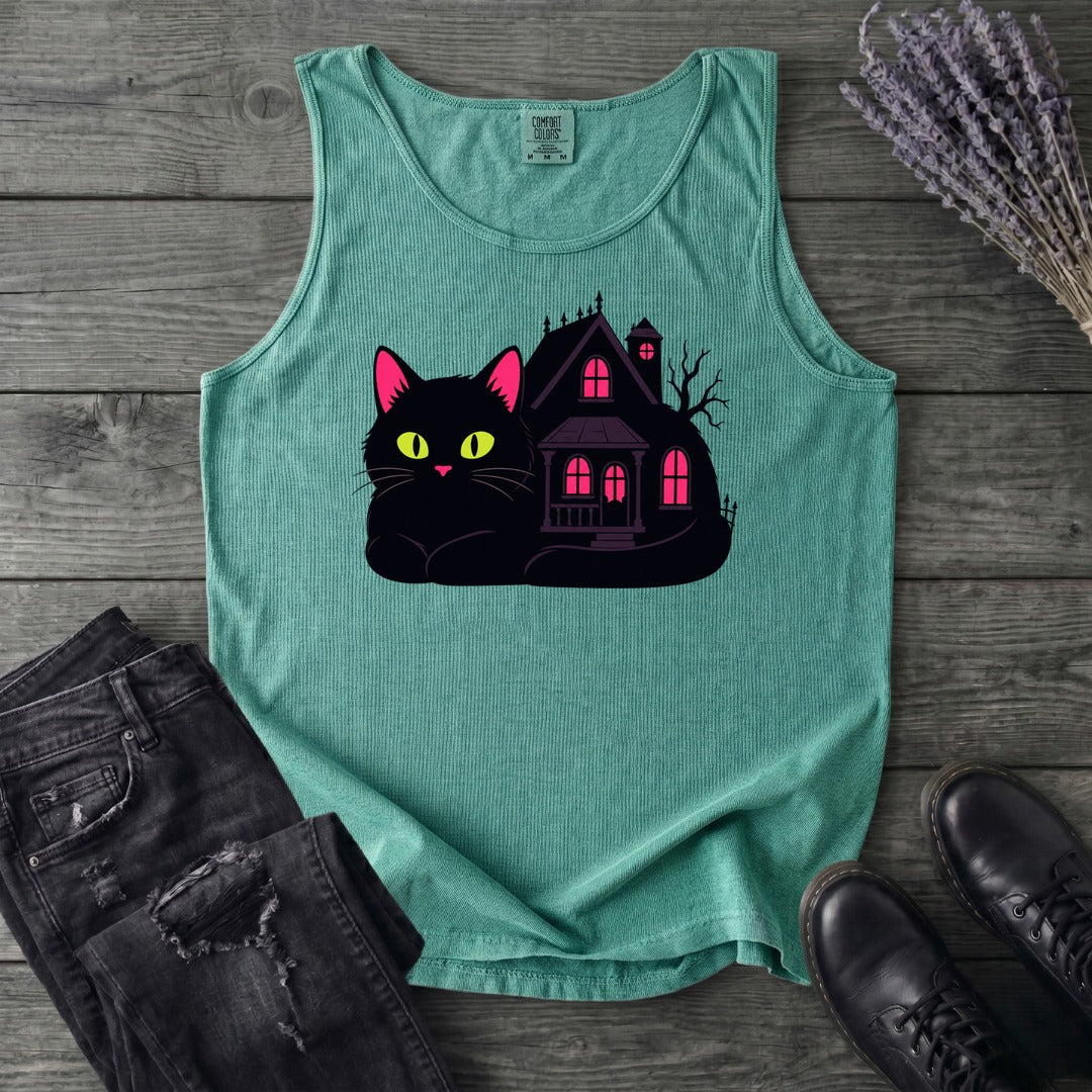 Black Cat Haunted House Tank Top