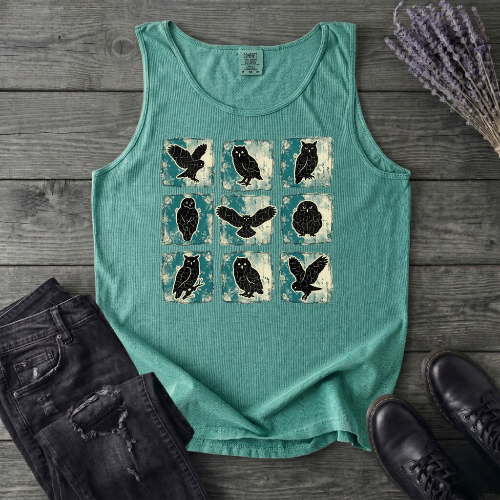 Grunge Owl Grid Tank Top