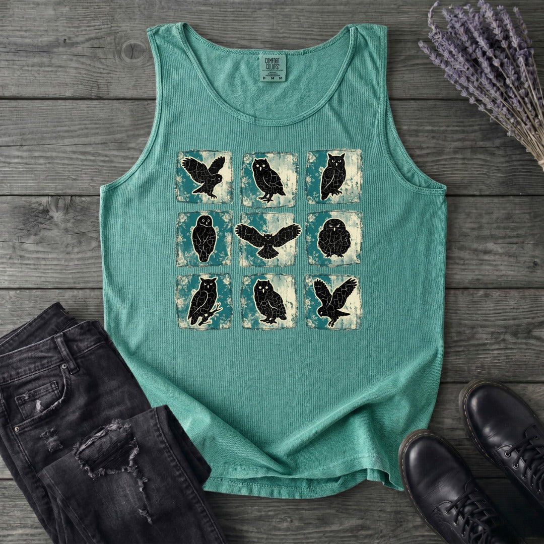 Grunge Owl Grid Tank Top