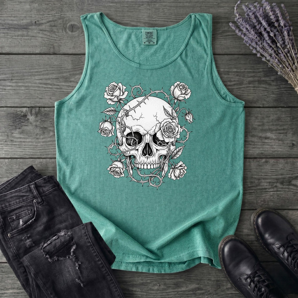 Macabre Floral Skull Tank Top