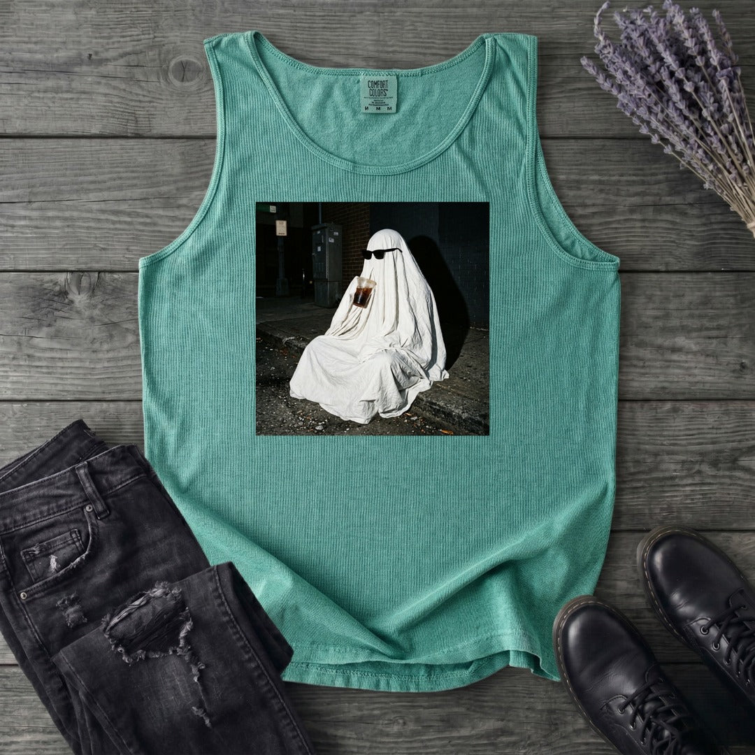 sheet ghost iced coffee curb meme Tank Top