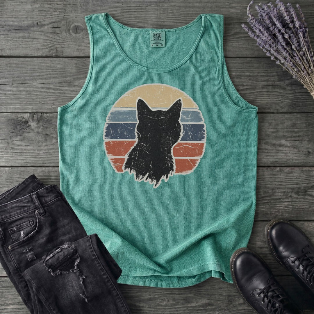 Cat Silhouette Sunset Grunge Tank Top