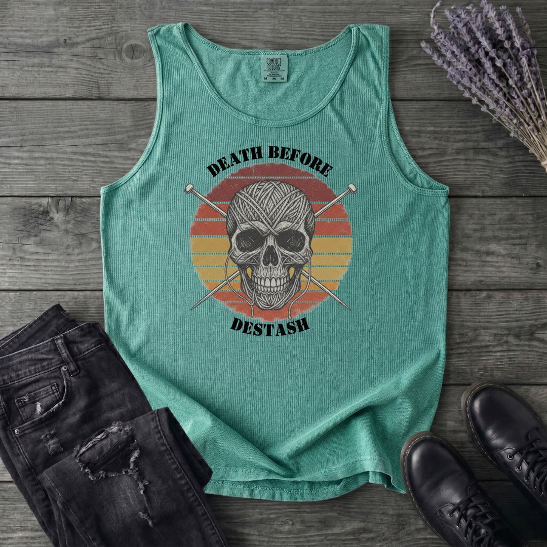 Death Before Destash Yarn Skull Tank Top