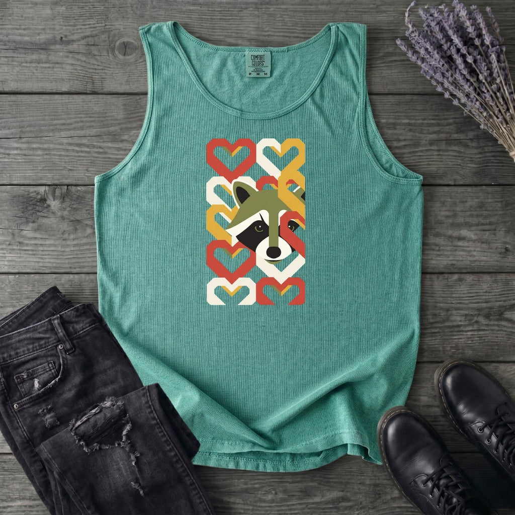 Geometric Hearts Raccoon Tank Top