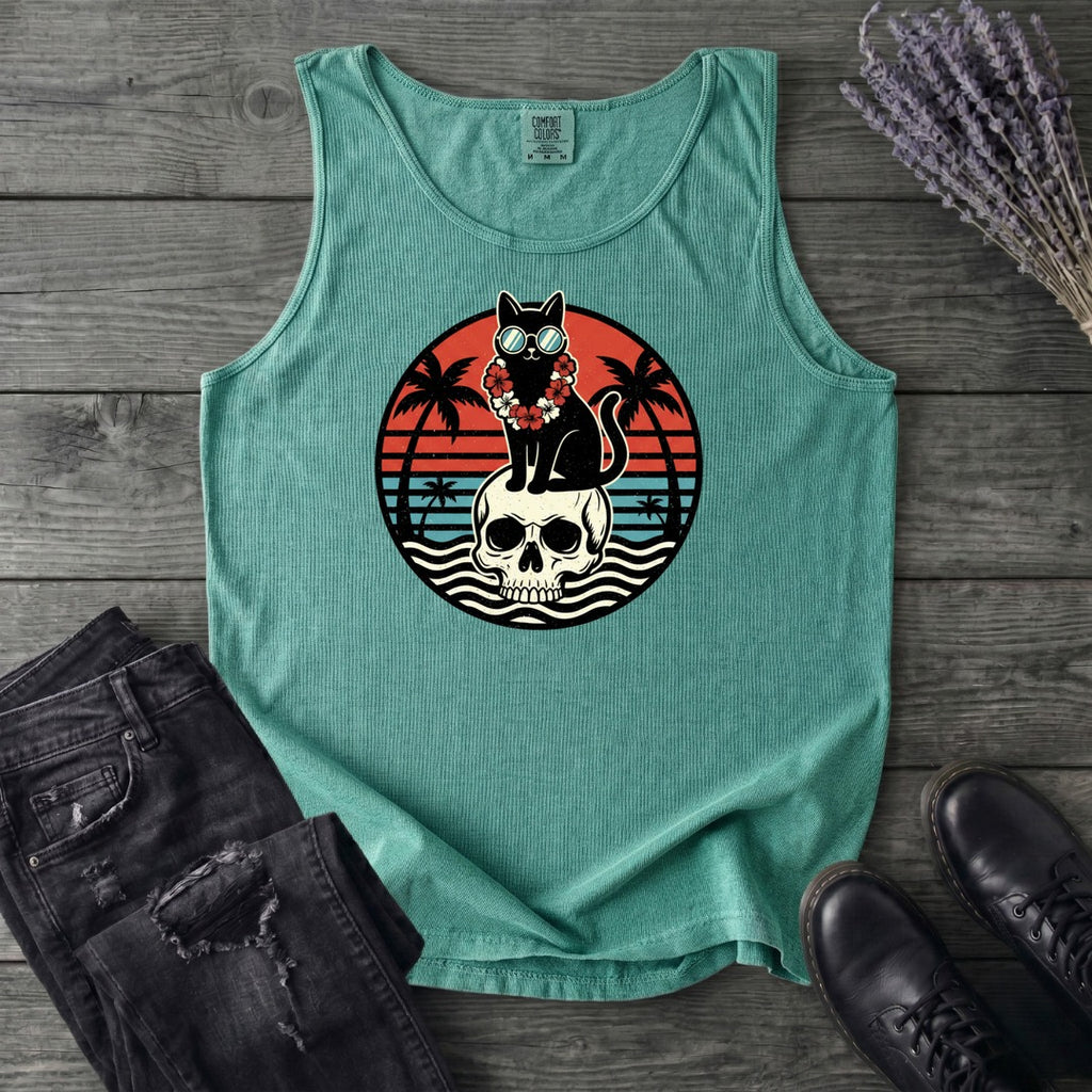 Tropical Cat and Skull Tank Top