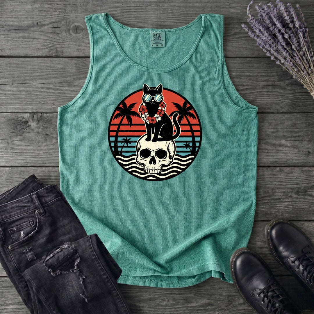 Tropical Cat and Skull Tank Top