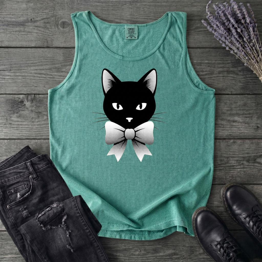 Retro Halftone Coquette Black Cat Tank Top