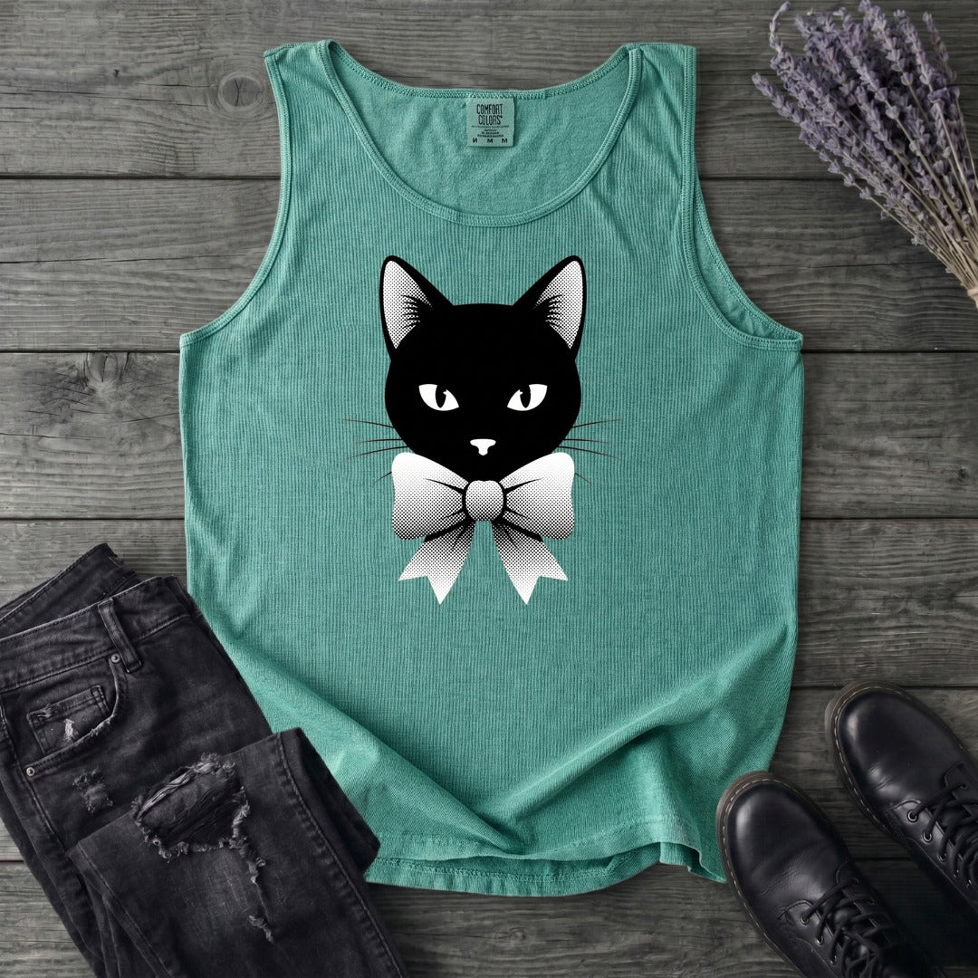 Retro Halftone Coquette Black Cat Tank Top