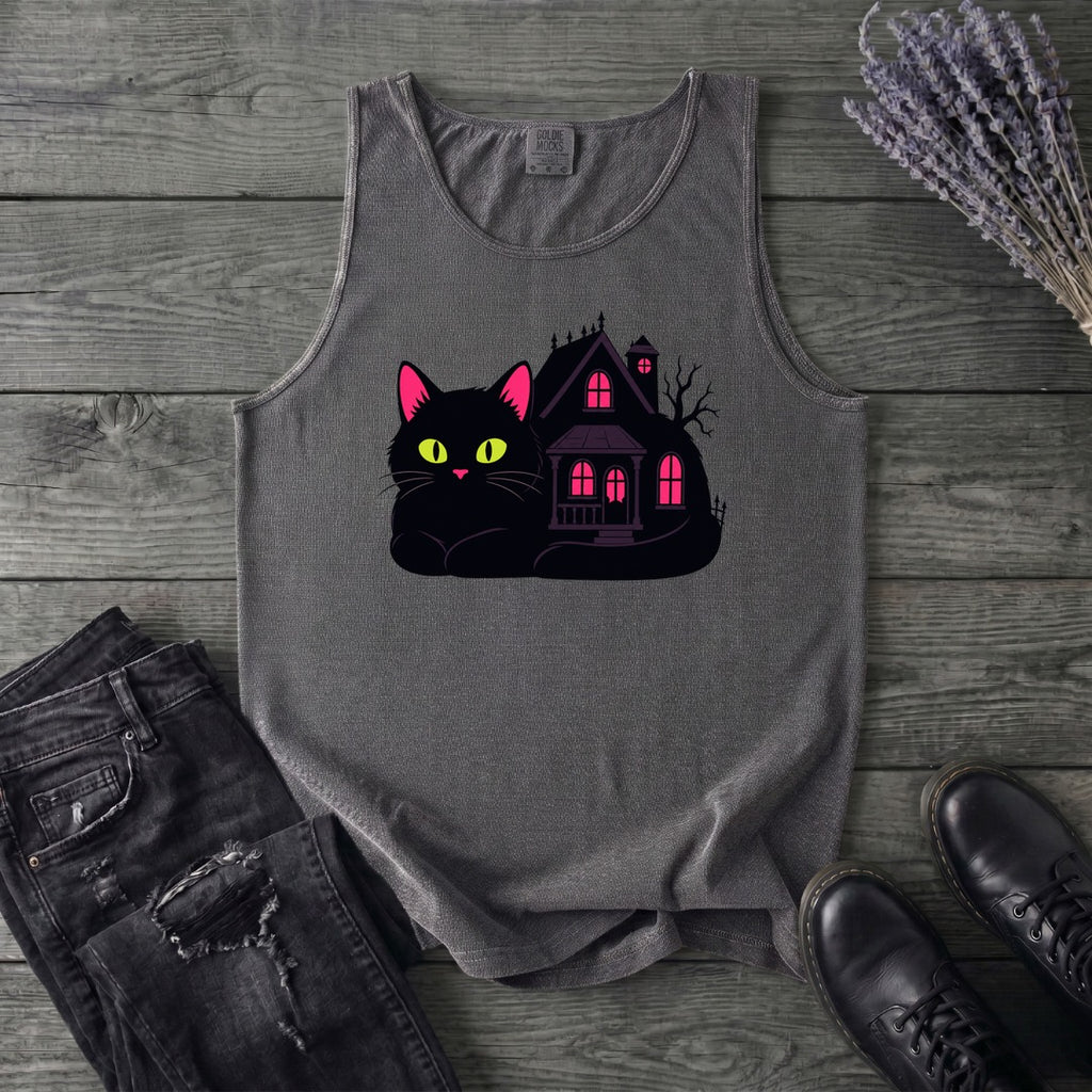 Black Cat Haunted House Tank Top