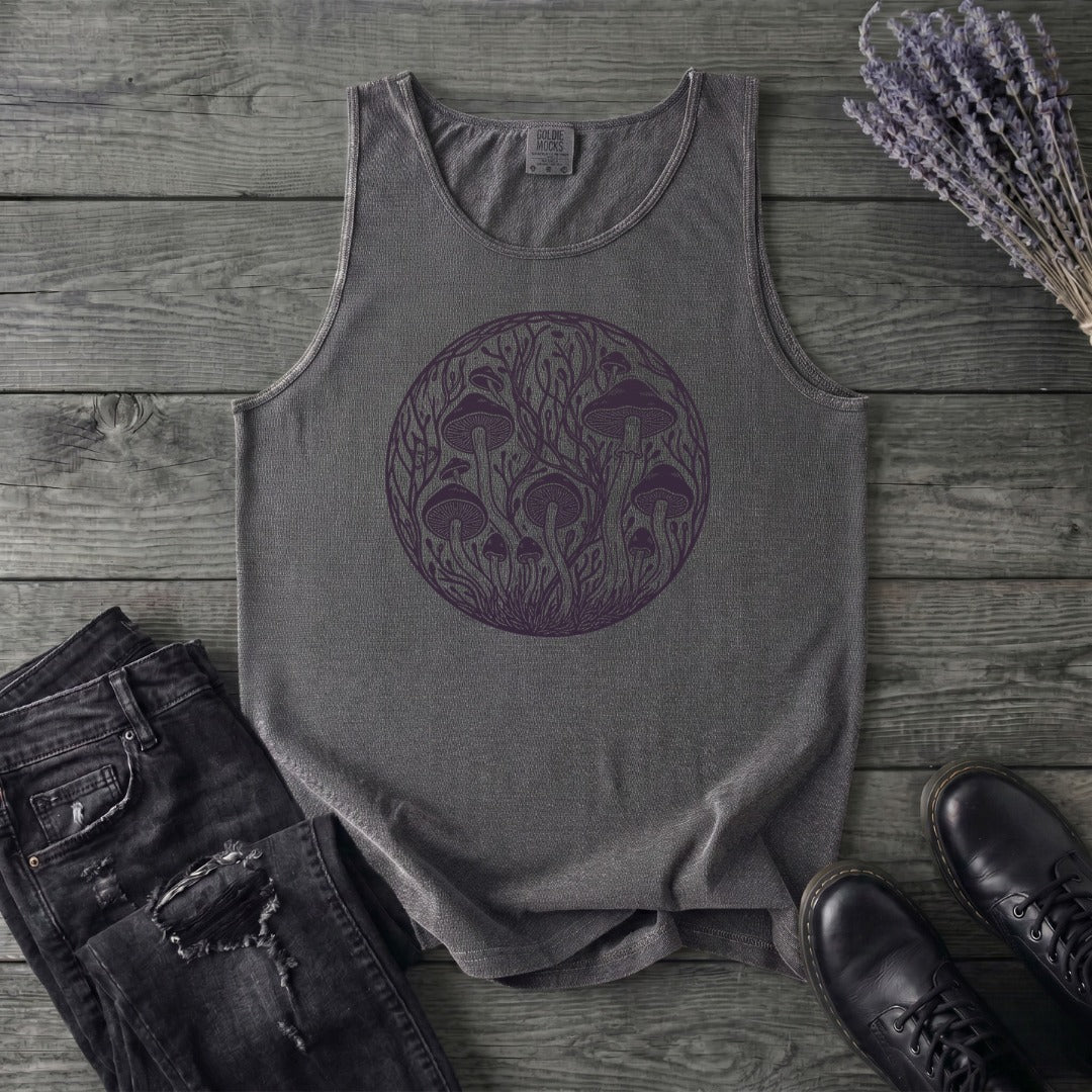 Linocut Mushroom Circle Tank Top