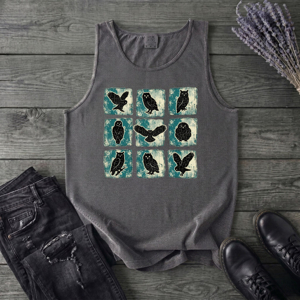 Grunge Owl Grid Tank Top
