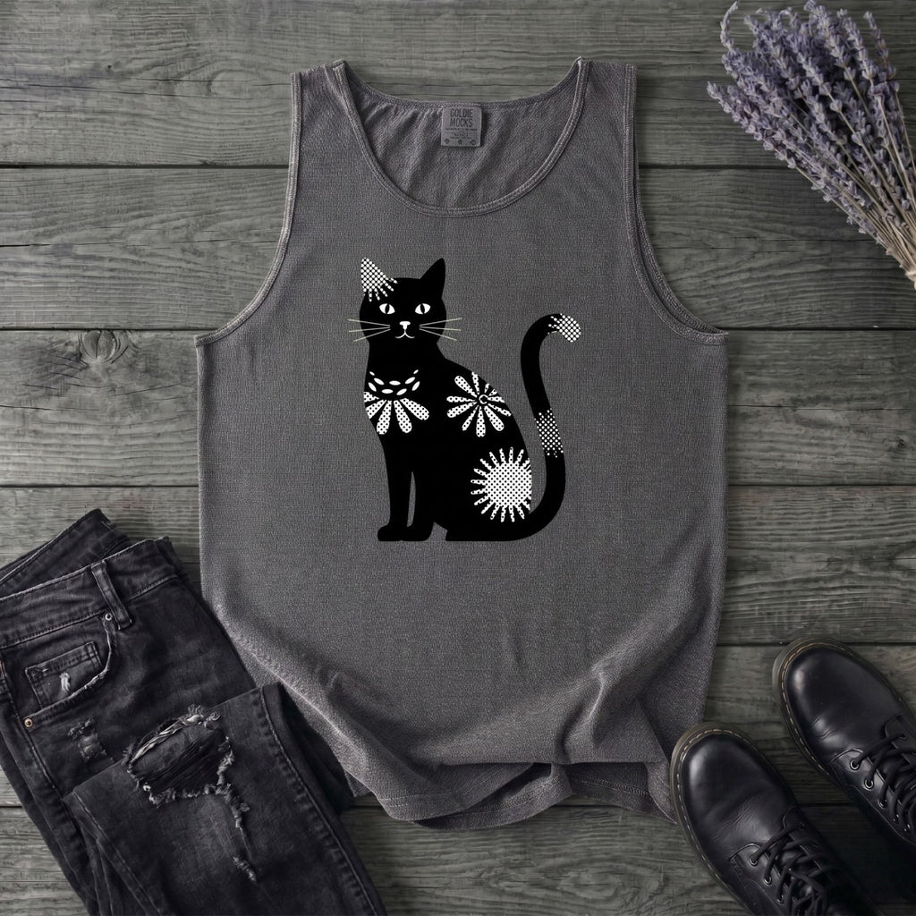 Retro Texture Black Cat Tank Top