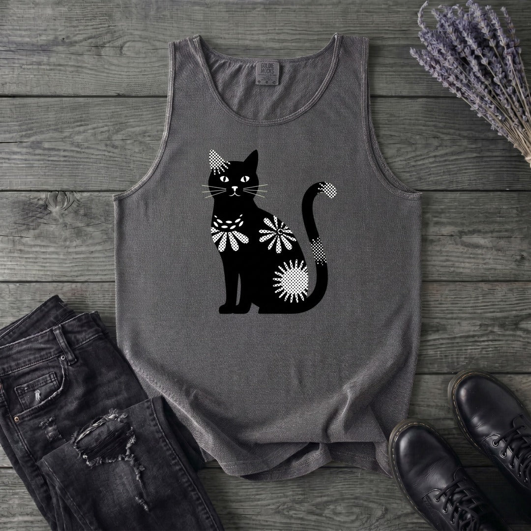 Retro Texture Black Cat Tank Top