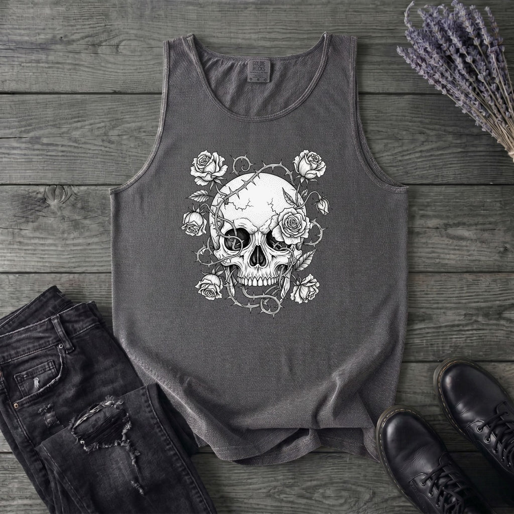 Macabre Floral Skull Tank Top