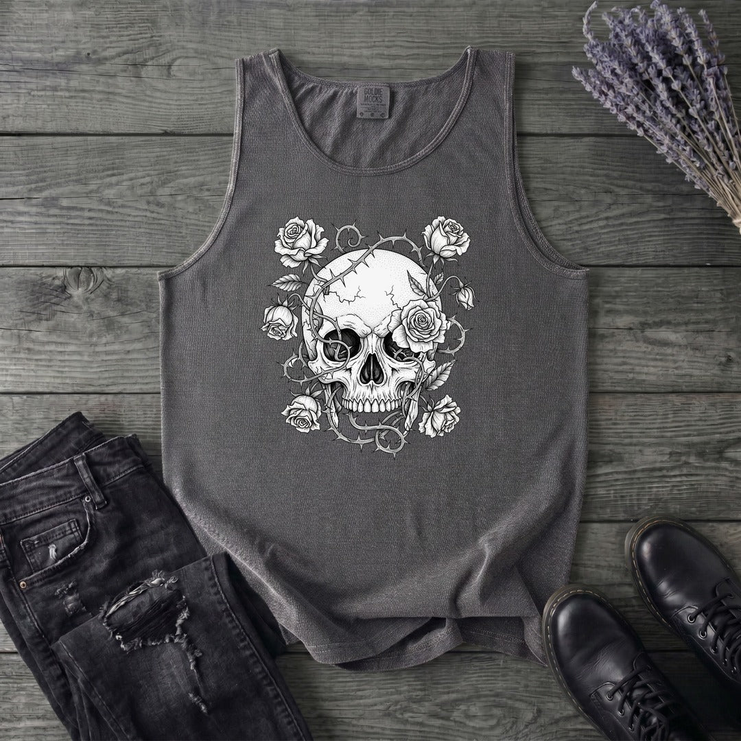 Macabre Floral Skull Tank Top