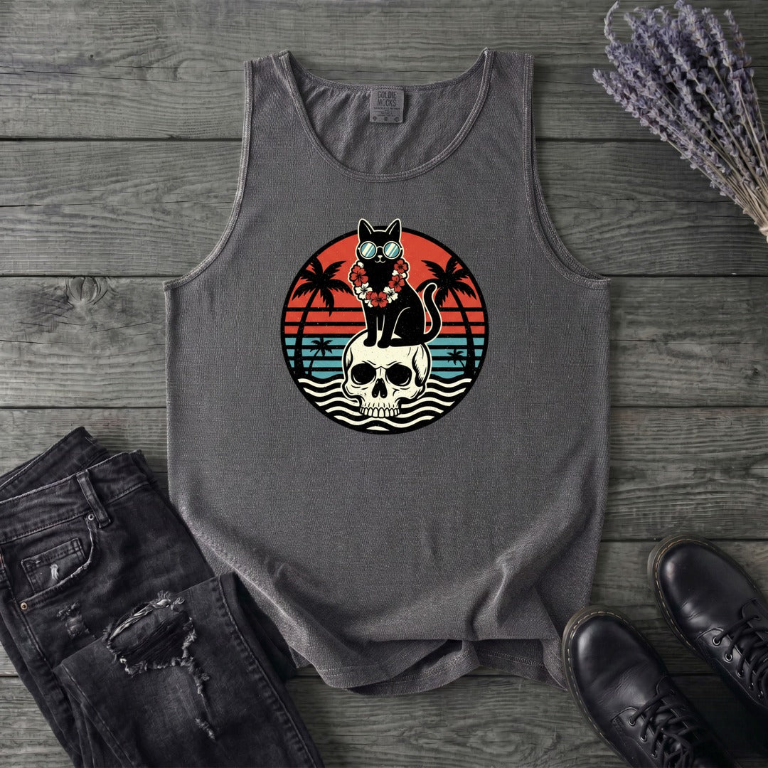 Tropical Cat and Skull Tank Top