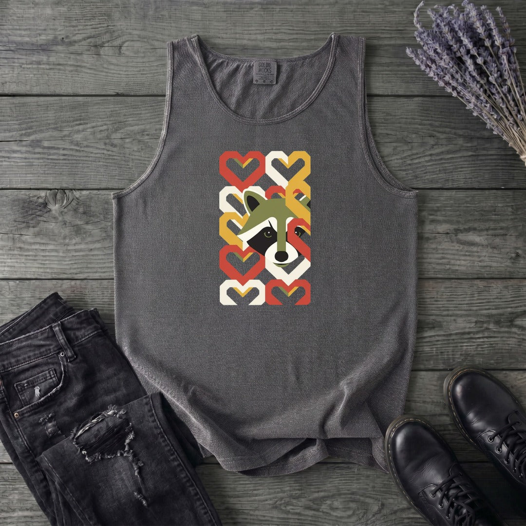 Geometric Hearts Raccoon Tank Top