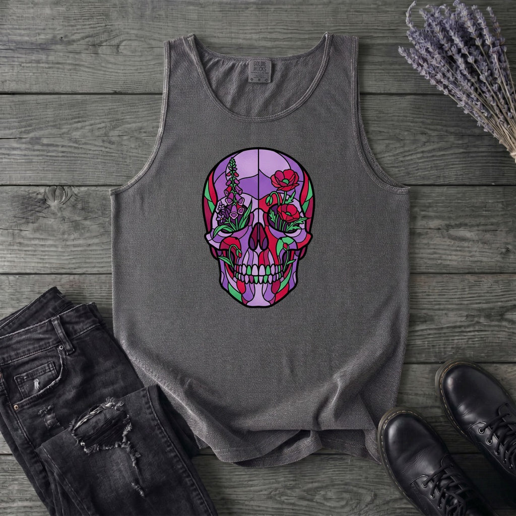 botanical stained glass skull Tank Top