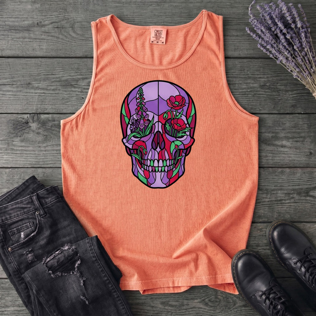 botanical stained glass skull Tank Top