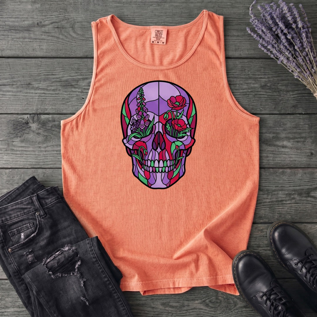 botanical stained glass skull Tank Top