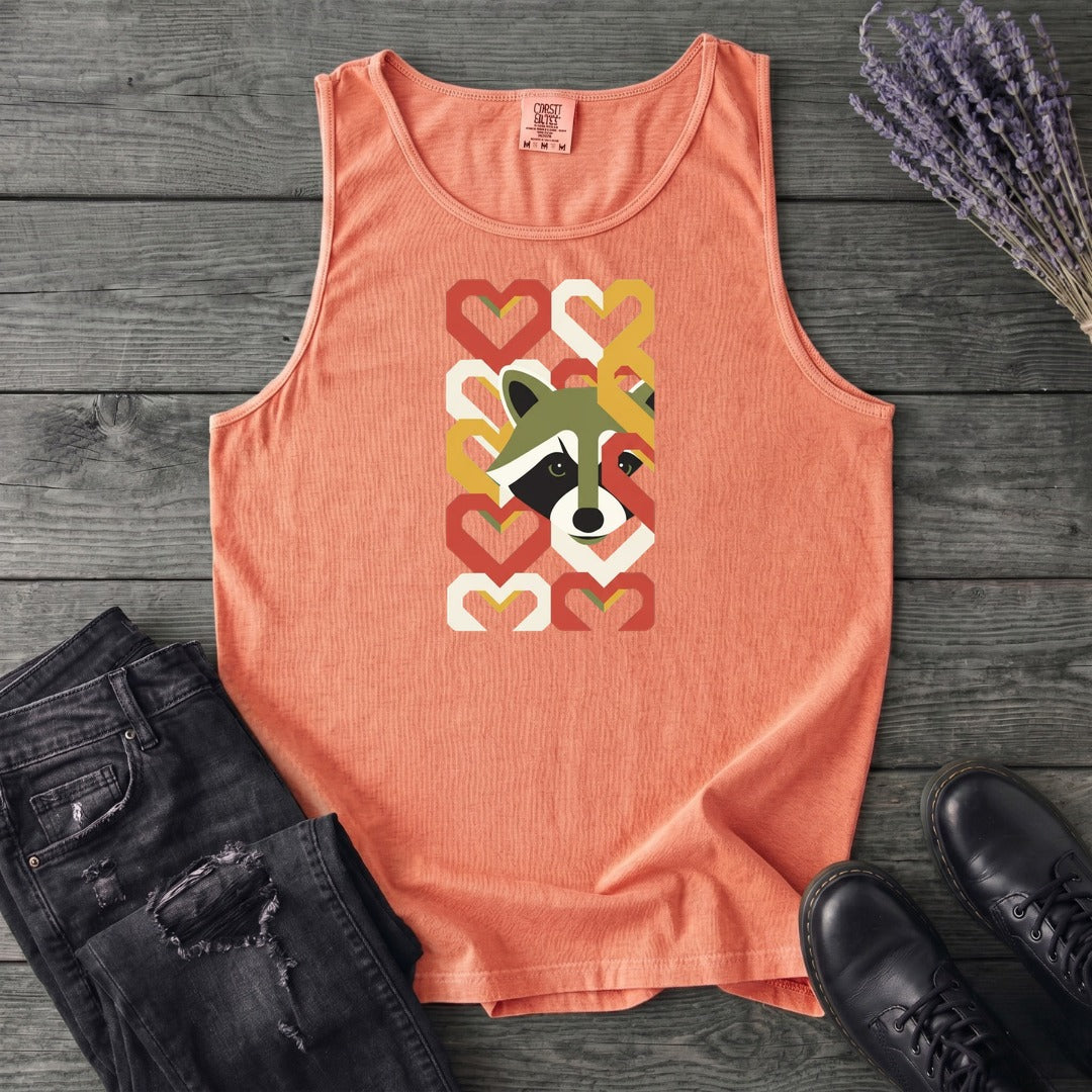 Geometric Hearts Raccoon Tank Top
