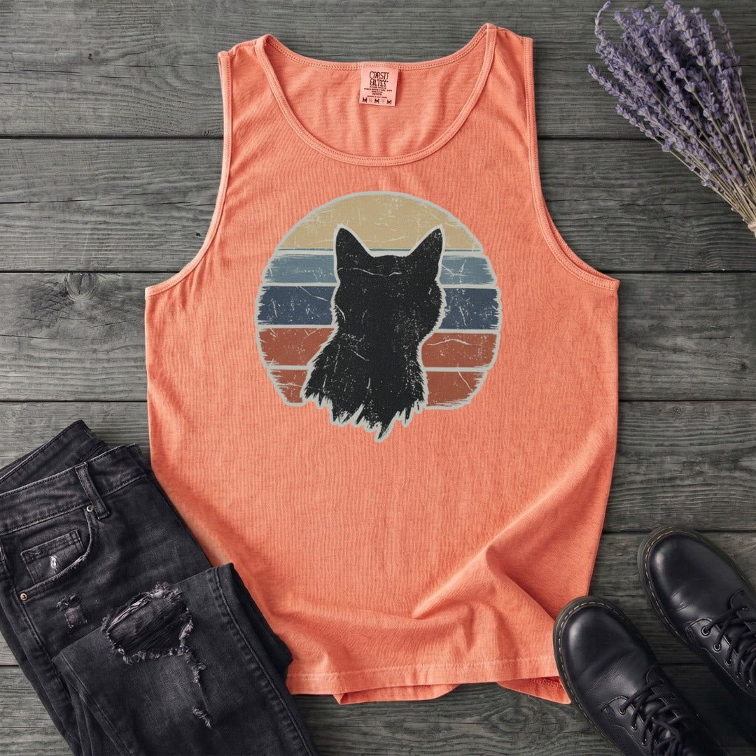 Cat Silhouette Sunset Grunge Tank Top