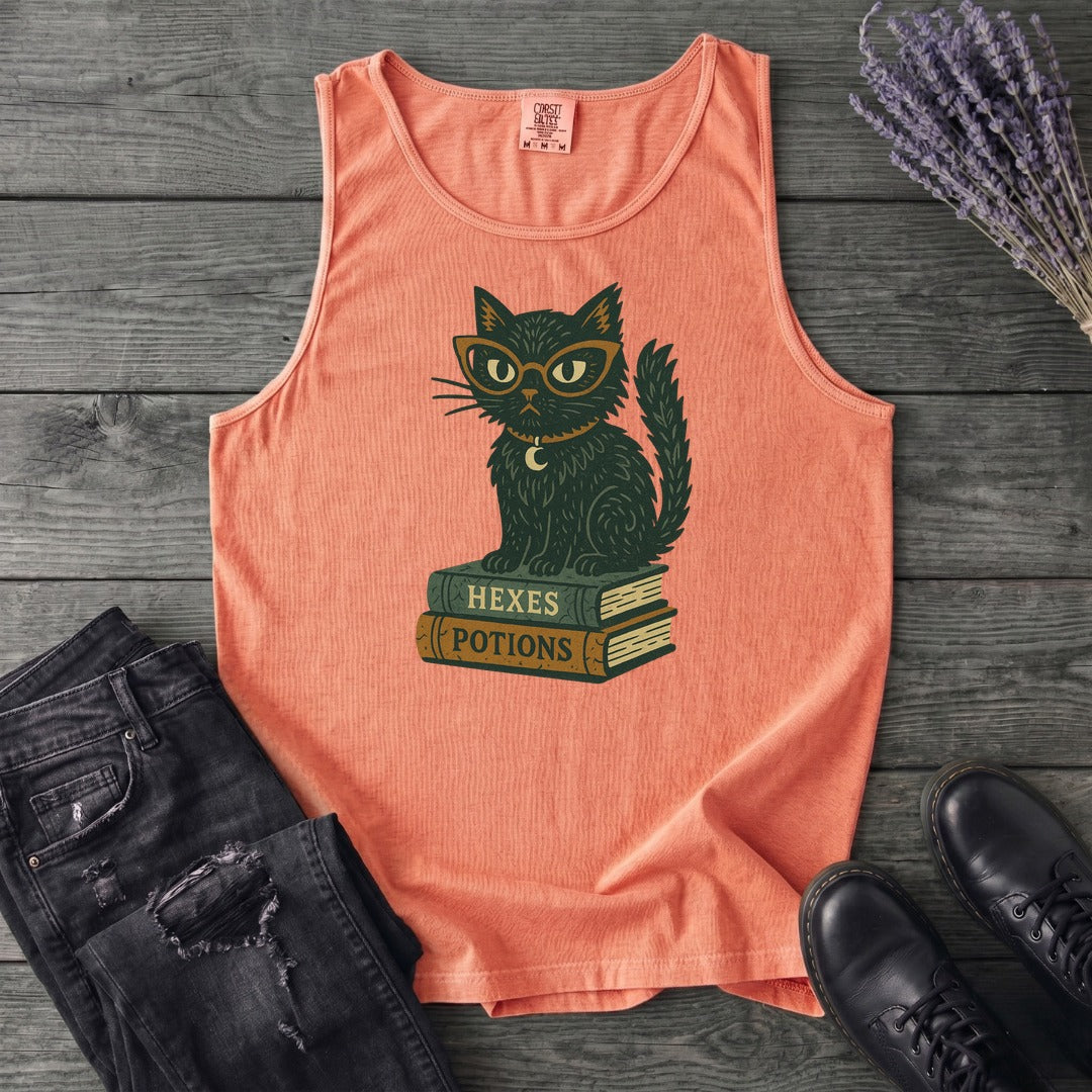 black cat glasses books Tank Top