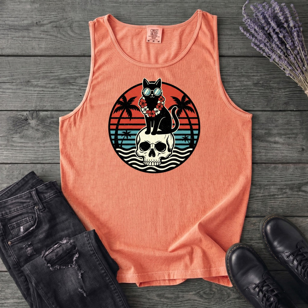 Tropical Cat and Skull Tank Top