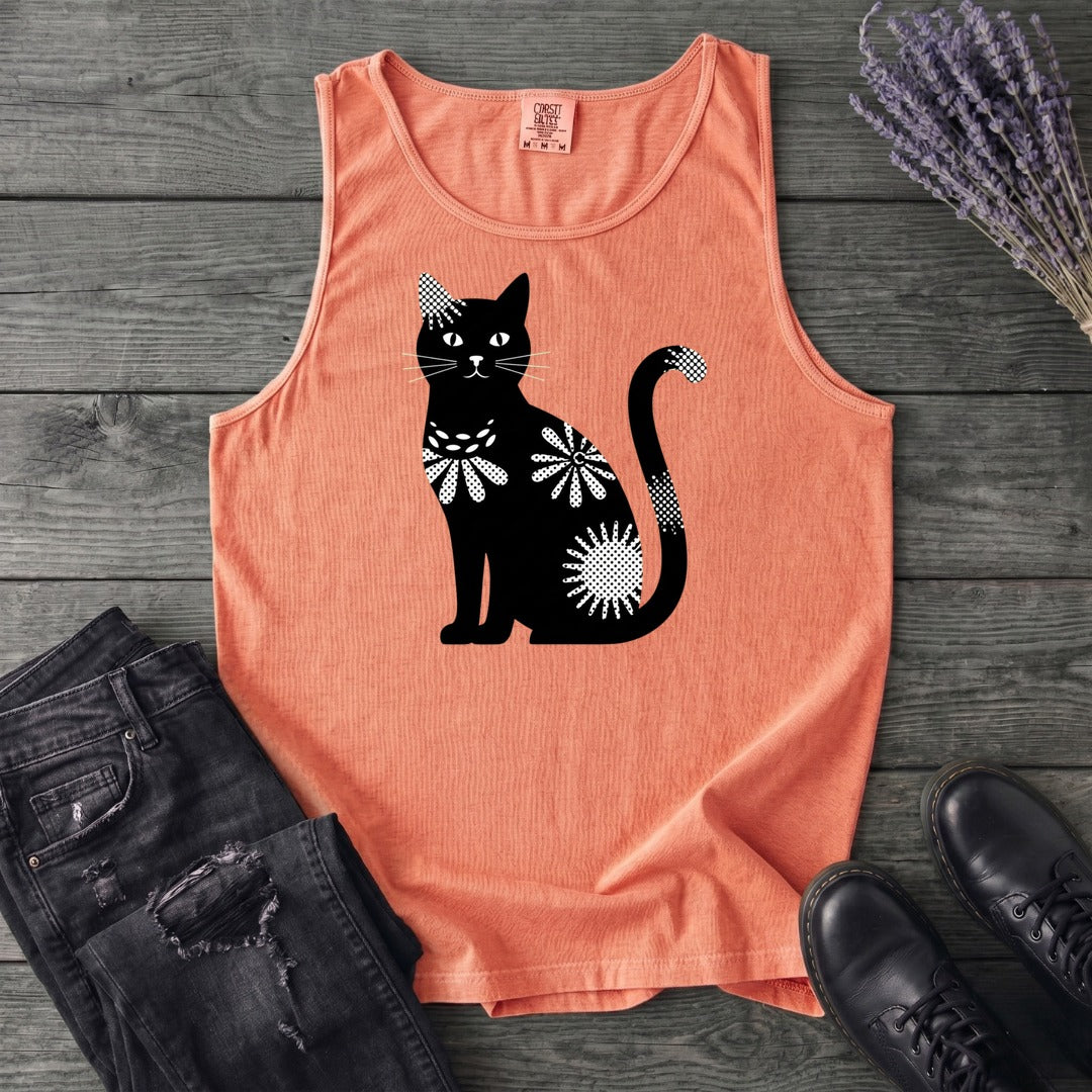 Retro Texture Black Cat Tank Top