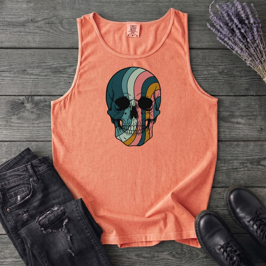 Psychedelic Striped Skull Tank Top