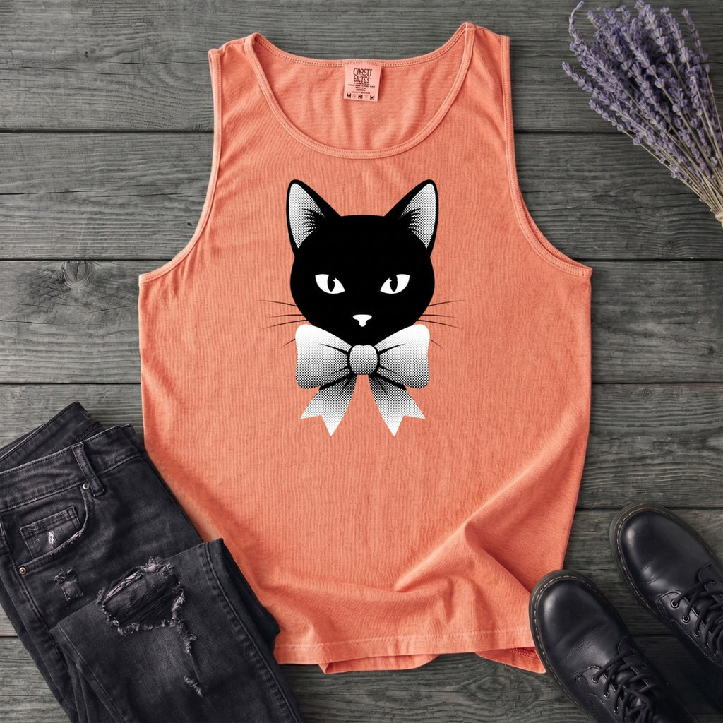 Retro Halftone Coquette Black Cat Tank Top