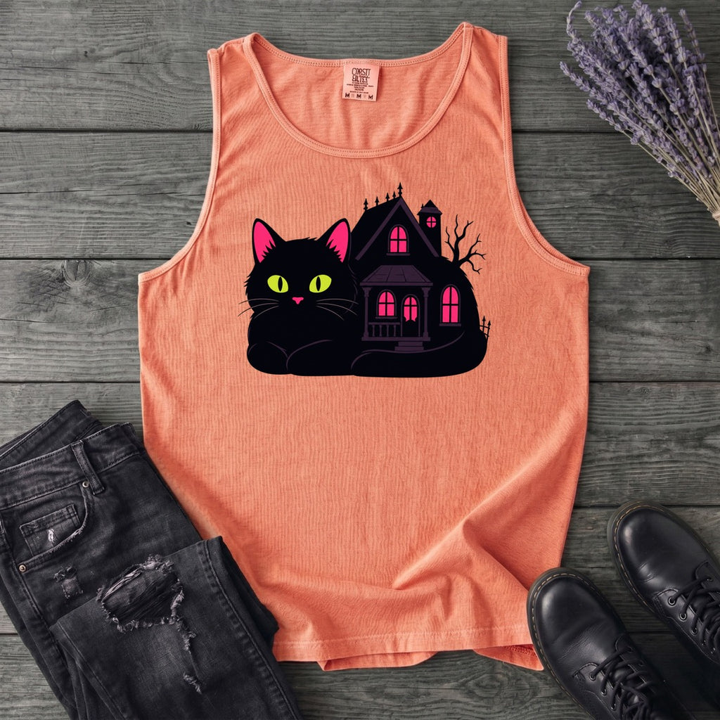 Black Cat Haunted House Tank Top