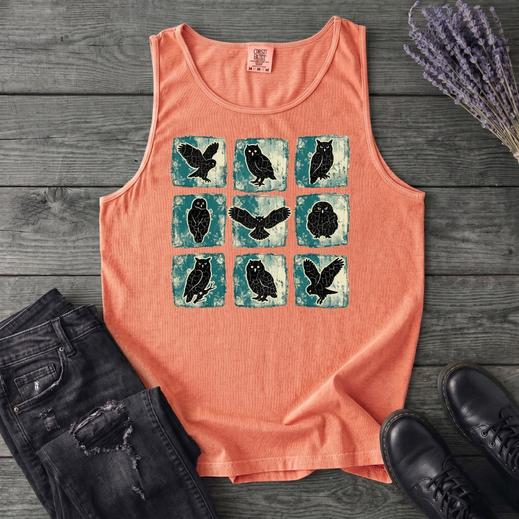 Grunge Owl Grid Tank Top