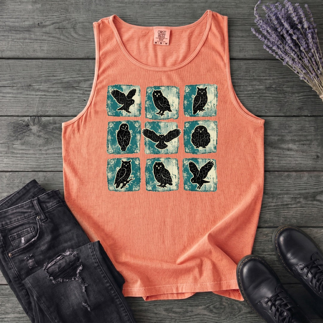 Grunge Owl Grid Tank Top