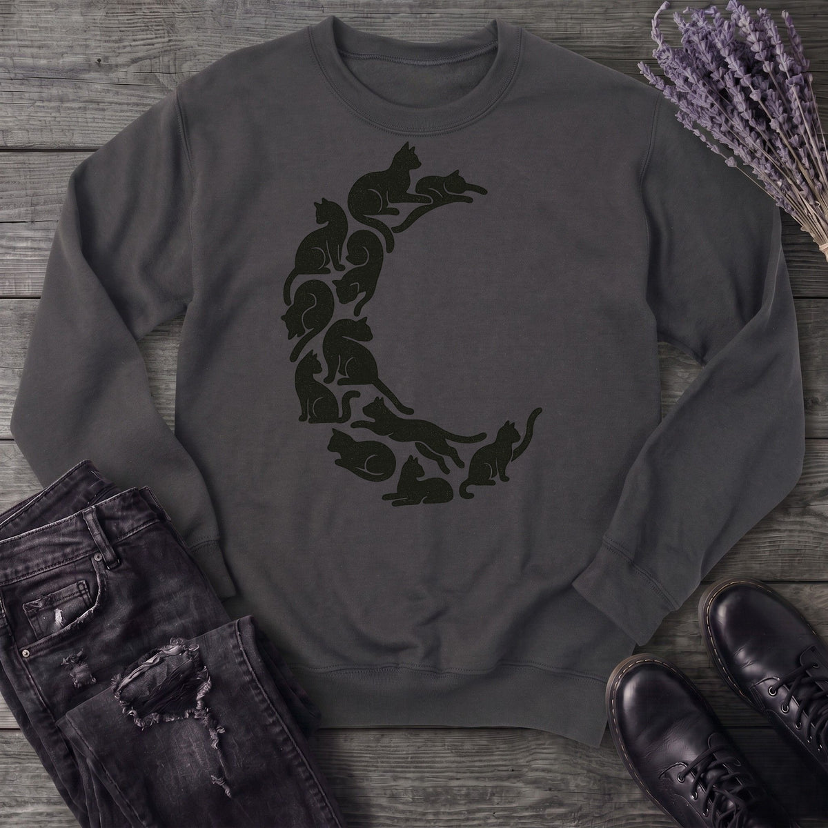 crescent moon black cats Sweatshirt