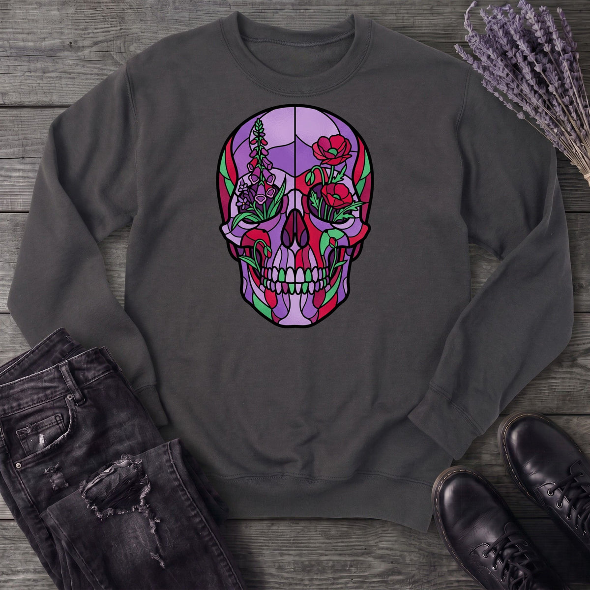 botanical stained glass skull Sweatshirt